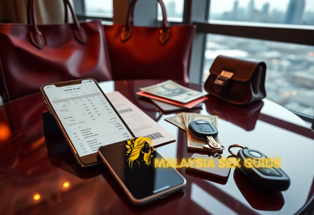Luxury shopping: designer handbags, smartphone with finance app, cash, and car keys on a table.