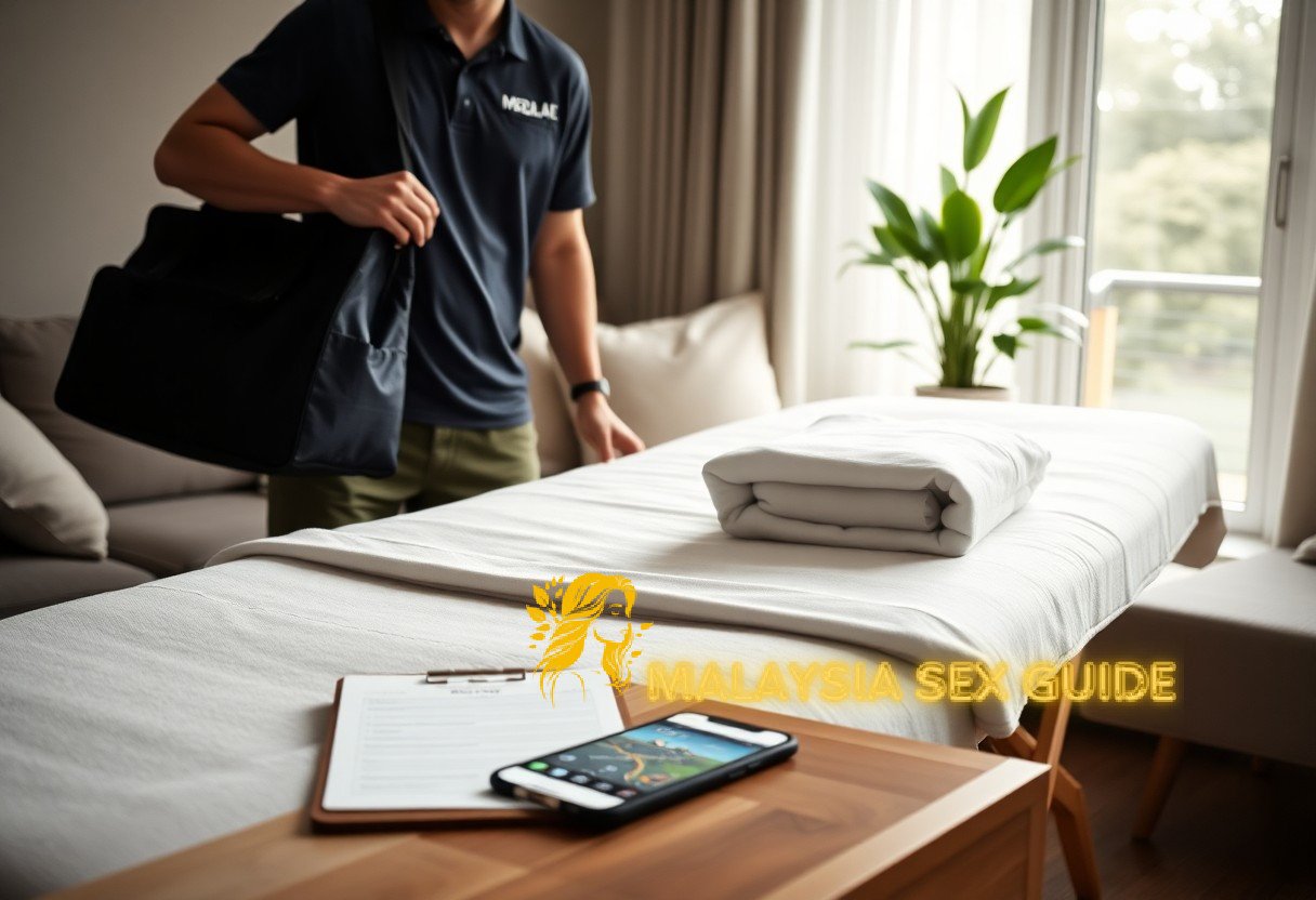 Massage therapist with bag arrives for in-home massage service.