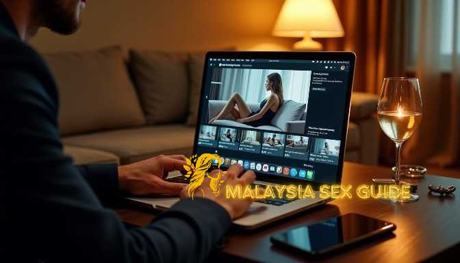 Man browsing agency style escort platform Malaysia on laptop